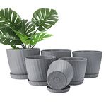 Plant Pots Indoor, 6Pack Plastic Plant Pots 19/17.5/16.5/15.5/14/11.5cm, Flower Pots Outdoor Self Watering Indoor Plant Pot with Drainage Holes and Tray, Plastic Planter for Garden House Plants(Grey)