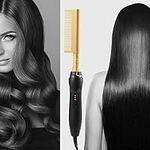 SANON Hot Comb, Electric Hair Straightener Comb, Frizz- Free 3 Heating Adjustable Hair Straightening Comb for Home Salon, Hot Comb for Wigs