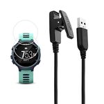 JIUJOJA for Garmin Forerunner 735xt Charger Charging Clip Synchronous Data Cable + X2 Free Glass Screen Protector for Garmin Foreruuner 735 Smart Watch