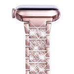 NewWays Compatible with Apple Watch Strap 38mm 40mm 41mm 42mm(Series 10),Women Sparkling Bling Stainless Steel Link Bracelet Replacement Band for iwatch Series 10/9/8/7/6/5/4/3/2/1/SE,Pink