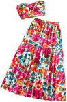 SOLY HUX Women's Summer 2 Piece Outfits Floral Print Colorful Tube Top and Ruffle Hem Maxi Skirt Set Multicoloured Floral Small