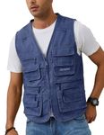 Gihuo Men's Fishing Vest Casual Utility Travel Safari Cargo Outdoor Work Photo Fly Vest Jacket with Multi Pockets, Denim, X-Large