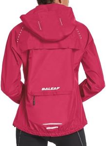 BALEAF Women's Running Rain Jackets Waterproof Windbreaker Windproof Lightweight Cycling Jackets Reflective Packable Hooded Rosy L