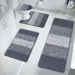 Enyhom 4 Pieces Bathroom Toilet Mats Extra Soft Non Slip Bathroom Toilet Lid Cover and Rug Set Water Absorbent Bath Mats for Bathroom,Dark Grey