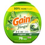 Gain Flings Laundry Detergent Pacs, Original Scent, 3 in 1 HE Detergent Pacs with Oxi Boost and Febreeze, 76 Count