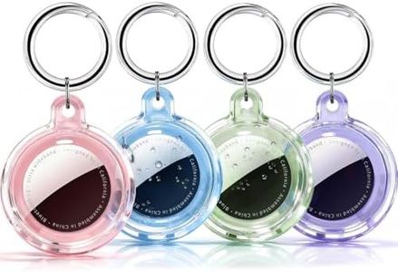 Galafoki Waterproof 4 Pack Compatible with Apple AirTags Holder, Clear Air Tags-4 Pack Air Tags Case with AirTags Keychain for Kids Dog, Pet,Car Keys, Luggage-Purle+Pink+Blue+Purple+Black+White