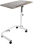KMINA Overbed Table with Wheels, Hospital Bed Table, Tilting, Adjustable Height, Wood and Steel, C Shaped Side, White