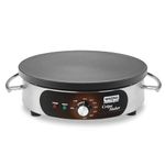 Waring Commercial WSC160X 16" Electric Crepe Maker, Cast Iron Cooking Surface, Stainless Steel Base, Includes Batter Spreader and Spatula, 120V, 1800W, 5-15 Phase Plug