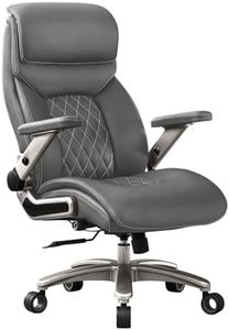 Big and Tall Office Chair with 5D Flip Arms, PU Leather Executive Office Chair, Adjustable Lumbar Support 3'' Double Space Wheel, Managerial Home Desk Chair, Heavy Duty High Back Computer Chair