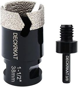 1-1/2” Diamond Core Drill Bit 38mm Vacuum Brazed Hole Saw with Cutting Flutes for Granite Quartz Porcelain Tile Hard Materials 5/8-11 Female Thread & 3/8” Hex Shank Adapter Fit Angle Grinders & Drills