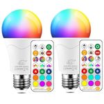 ILC Colour Changing Light Bulb 85W Equivalent, Remote Control Light Bulb 2700K Warm White, RGB Light Bulb 6 Modes, Timing, Sync, E26 Screw Base (2 Pack)