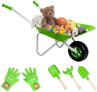 Altdorff Kids Wheelbarrow Set Metal, Child Wheel Barrel Green Easy to Assemble and Kids Gardening Tools Kit, Garden Toys with Small Wheel Barrow, Outdoor Indoor Toys Gift for Children