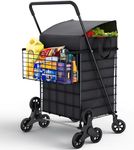 Our Modern Space Stairs Climbing Shopping Cart w/Waterproof Basket Liner & 360° Swivel Wheels | Foldable Collapsible & Lightweight | Perfect for Groceries Laundry Utility Cart - Black