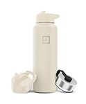 IRON °FLASK Sports Water Bottle - Wide Mouth with 3 Straw Lids - Stainless Steel Gym & Outdoor Bottles for Men, Women & Kids - Double Walled, Insulated Thermos, Metal Canteen - Cashmere Cream, 40 Oz