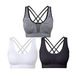 SEGRILA Sports Bras for Women 3 Pack Crisscross Back Yoga Bras Medium Support Workout Bras with Removable Pads (Black&White&Grey L)