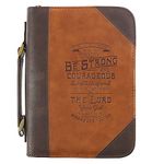 Christian Art Gifts Classic Bible Cover Be Strong and Courageous Joshua 1:9 Faux Leather, Saddle Tan/Brown, XL