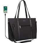 Laptop Bag for Women 17.3 Inch Laptop Tote Bag Large Work Tote Bag Waterproof Work Bag Teacher Bag with USB Charging Port Computer Tote Bag Nylon Handbag Satchel Shoulder Bag(17.3 inch, Black)