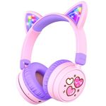 iClever Kids Bluetooth Headphones, 60H Playtime, LED Light Up Cat Ear, Safe Volume 74/85dBA, Bluetooth 5.3, USB C Charging, Kids Headphones Wireless Built in Mic for iPad Tablets Travel Gift