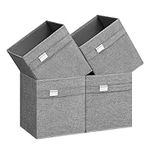 SONGMICS Storage Cubes, Set of 4 Cube Storage Bins, 10.2 x 10.2 x 11 Inches, 2 Handles, Oxford Fabric and Linen-Look Fabric, Washable, Foldable, Metal Label Holders, Dove Gray UROB226G04