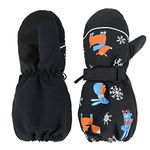 Toddler Winter Mittens Waterproof Boy Ski Gloves Warm Fleece Snow Mitten for Baby Boy Girl Cold Weather, Z Long Cuff Black, S (Fits for 1-3 Years)