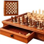 MZSX International high-grade chess board set game, Drawer, Medium two-in-one chess, Solid wood magnetic, Decorative gift,Tournament ornaments