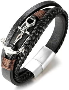 HALUKAKAH Ragazzo ●Vela Junior● Ragazzi Vera Pelle Treccia Fatta a Mano Ancora Braccialetto 13-16 Anni/a. Titanio Opaco Argento Chiusura Magnetica 18cm con Confezione Regalo