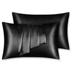 LULUSILK Silk Pillow Cases 2 Pack with Hidden Zipper, Black 100 Pure Mulberry Silk Pillowcases for Hair and Skin, Queen Size