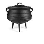 Bruntmor 8-Quart Pre-Seasoned Cast Iron Cauldron - African Potjie Pot with Lid - 3-Legged Pot for Even Heat Distribution - Outdoor Cast Iron Dutch Oven Cookware for Campfire Cooking and Boiling