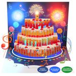 Mozmmhi 3D Pop Up Happy Birthday Cards, Music & Lights & Fireworks Greeting Cards with Blowable Candle, Funny Birthday Gifts for Women Men Mom Dad Kids