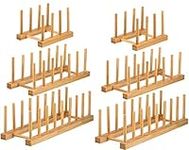 Lawei Set of 6 Bamboo Dish Rack - 3/6/8 Slots Wooden Plate Rack Stand Pot Lid Holder Dish Drying Rack for Dish, Bowl, Cup, Cutting Board and More