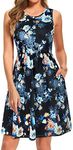 Sundresses for Women Summer Beach Floral Midi Casual Swing Tshirt Plus Size Dresses(Black Grey Flower,XL)