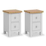 Farrow Grey Slim Bedside Tables Set of 2 Cabinet Units with Oak Tops | Roseland Furniture Pair of Solid Wood Painted Side End Nightstands with 2 Drawer Storage for Bedroom | Fully Assembled