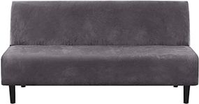Real Velvet Futon Cover Armless Sofa Covers Sofa Bed Covers Stretch Futon Couch Cover Sofa Slipcover Furniture Protector Thick Soft Velvet Fabric with Elastic Bottom (Gray)