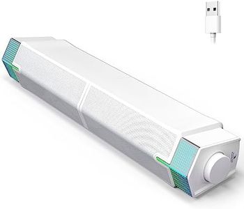 Jeecoo M20 Bluetooth Computer Speakers for PC Desktop Monitor, Gaming PC Sound Bar - Wired USB-Powered, Superb Stereo Sound, with LED Lighting (White)