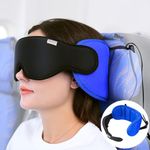 SARISUN Travel Pillow for Airplane, Neck Pillow for Sleeping Travel with Eye Mask, Plane Pillow for Long Flight, Kids Travel Pillow for Car, Road Trip Car Headrest,Stop Bobblehead, Blue