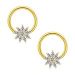 Gojewen 2pcs Nipple Rings 14mm Nipple Bars Stainless Steel Gold Flower CZ Nipple Piercing Jewellery