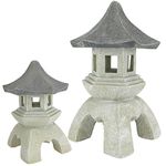 Design Toscano Asian Decor Pagoda Lantern Outdoor Statue, Medium 25.5 cm and Large 43 cm, Set of Two, Polyresin, Two Tone Stone