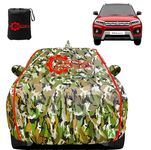 StarTen® 99% Waterproof Car Cover for Maruti Brezza | Metalic Camouflage Jungle Design with Red Piping | Triple Cotton Polyester | Mirror & Antenna Pockets | UV, Dust,and Rain Protection | Custom Fit