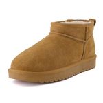 CUSHIONAIRE Women's Hip 2 Genuine Suede Ankle Snow Boots - Pull-On with Cozy Faux Shearling Lining, +Memory Foam, Chestnut Genuine Suede, 11