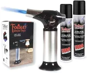 Foghat Cocktail Smoker Torch with Butane (2) for Smoked Cocktails and Cooking - Handheld Refillable Culinary Butane Kitchen Blow Torch Lighter Gun, Creme Brulee Torch (TORCH + BUTANE)