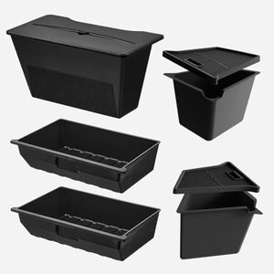 3W 2023 2024 2025 Tesla Model Y Accessories, 8Pcs Under Seat Storage Box 8Pcs Rear Trunk Organizer Side Storage Box with Lids Rear Center Console Storage Bin TPE Waterproof Odorless Protector Packets