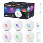 Rechargeable RGB Puck Lights,13 Colors Changeable LED Puck Lightings Remote Controls,6Pack LED Under Cabinet Counter Lighting,Battery Operated Tap Lights,Dimmable Wireless Closet Lights for Kitchen