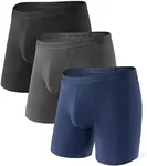 DAVID ARCHY Men's Underwear Micro Modal Dual Pouch Trunks Support Ball Pouch Bulge Enhancing Boxer Briefs for Men 3 or 4 Pack(M,Black/Dark Gray/Navy Blue)