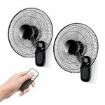 16 inch Wall Mount Fan with Remote Control - 2 Pack, 3-Speed and 3 Modes, Timer Function, Adjustable Head, Oscillating Fan for Home and Office - Black