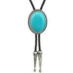 SOFAVO Genuine Leather Bolo Tie for Men Western Necktie Turquoise Stone Silver Tone