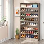 Tribesigns Tall Shoe Cabinet, 9 Tiers 40-45 Pairs Heavy Duty Wood Freestanding Shoe Storage Cabinet, 70.8'' Tall Shoe Cabinet with Open Storage for Entryway (Beige Gray)