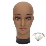 BHD BEAUTY Bald Mannequin Head Brown Female Professional Cosmetology for Wig Making, Display wigs, eyeglasses, hairs with T pins 21''