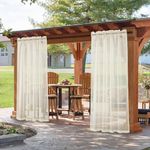 DEARTOWN Outdoor Linen Sheer Curtains for Patio Waterproof, 2 Panels Rod Pocket Indoor/Outdoor Sheer Curtain for Pergola, Porch, Cabana and Gazebo，Ivory 52 x 95 Inch