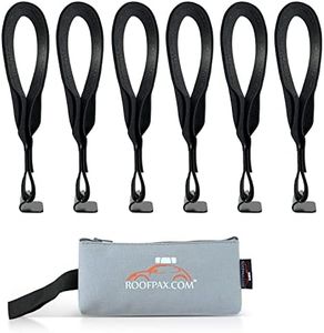 RoofPax 6 Rooftop Cargo Tie Down Hook Straps for Strapping Down Any Car Top Luggage. Waterproof, Attaches to Car Door Frame, Patent Registered