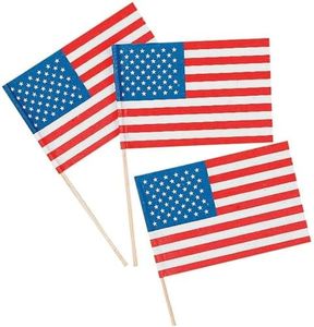 Fun Express - Paper Usa Flags On Sticks (4 1/2" X 3") for Fourth of July - Party Decor - General Decor - Flags - Fourth of July - 144 Pieces